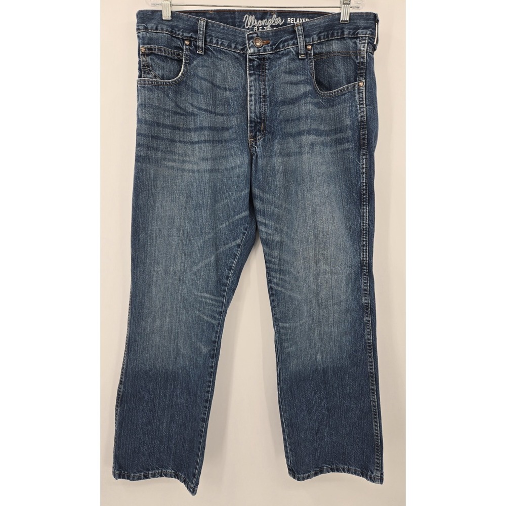WRANGLER Retro Jeans Mens 38x30 Relaxed Fit Boot‎ Cut 100% Cotton Medium Denim